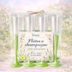 8 Flûtes à champagne 20 cl socle vert granny réutilisables - 142617 - Verres à Pied & Coupes